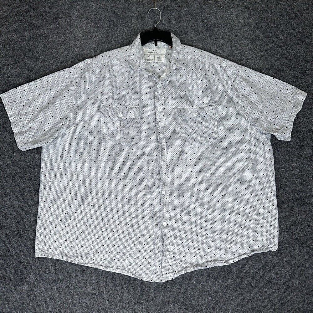 Steve's Jeans Shirt Men 4XL (2XB) White Geometric Short Sleeve Button Up Pockets